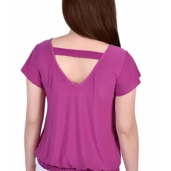 NY Collection Plus Size Flutter Sleeve top with studded  neckline Top| Size 3X - Picture 2 of 3